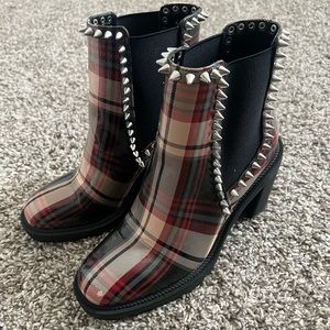 Jessica Simpson Plaid Studded Demmie Bootie Heeled Boots 7.5